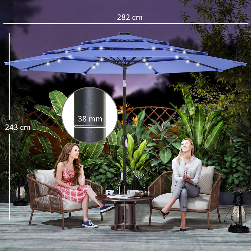 Garden Parasol with Lights and Adjustable Shade for Patio or Outdoor Dining, Blue