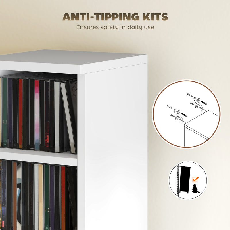 CD Storage Shelves Set of 2 with Adjustable Compartments for Media Organisation White AOSOM
