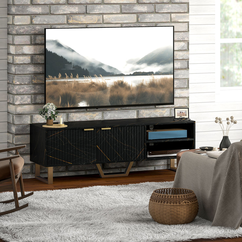 Black Marble Effect TV Stand for up to 70 Inch TVs With Shelves and Storage by HOMCOM