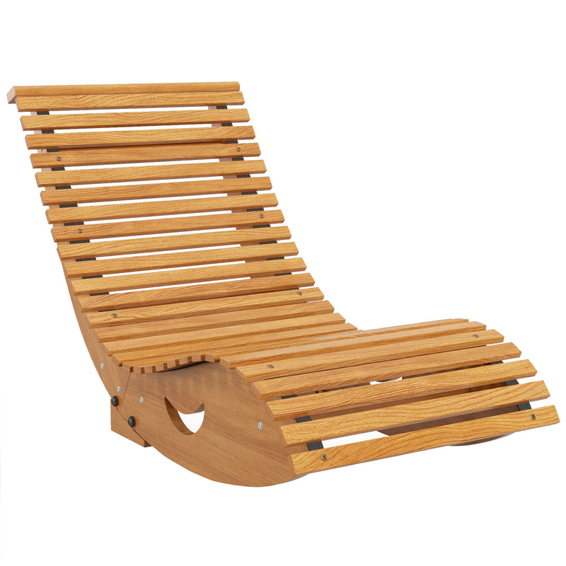 Modern Wooden Outdoor Rocking Chair with Slatted Seat Ideal for Garden or Patio Use, Teak Outsunny