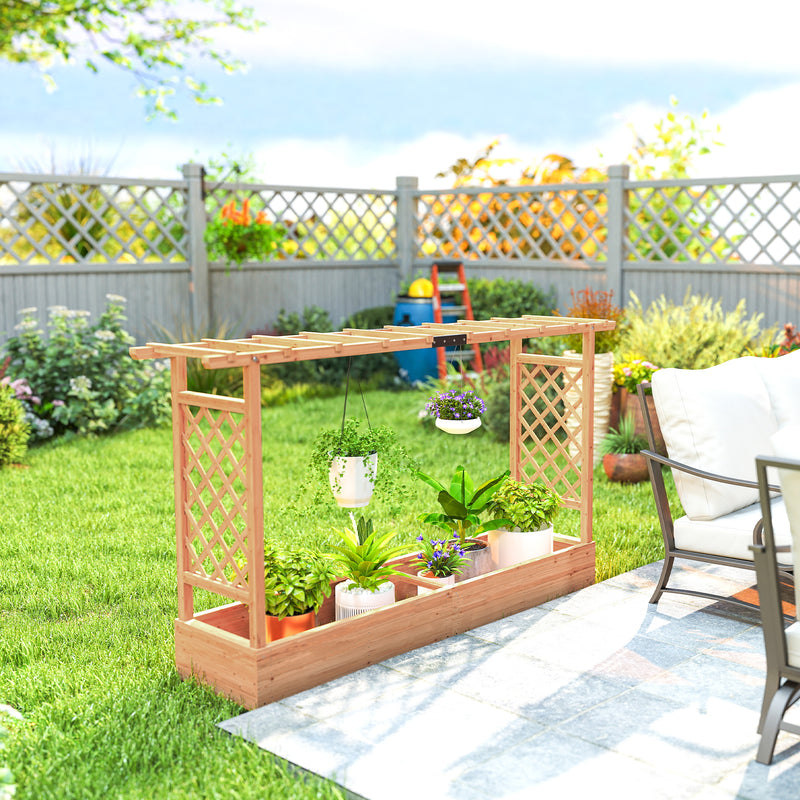 Wooden Raised Planter Box With Trellis and Drainage Ideal For Outdoor Garden Use Grey Outsunny