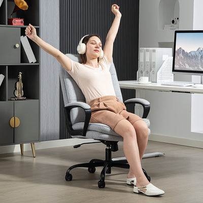 Double Padded Office Chair With Linen Look Fabric For Home Or Work Setup Light Grey