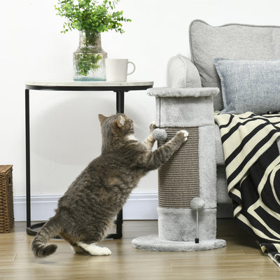 Cat Scratching Post 58cm Tall with Plush Cover and Play Balls for Corner Use Grey