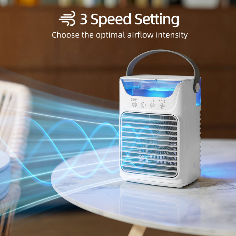 Desk Fan with Cooling Mist Humidifier and Colour Changing Light for Bedrooms or Offices White AOSOM