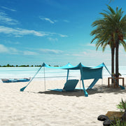 Set of 2 Blue Reclining Beach Chairs with Metal Frames for Garden Camping or Travel