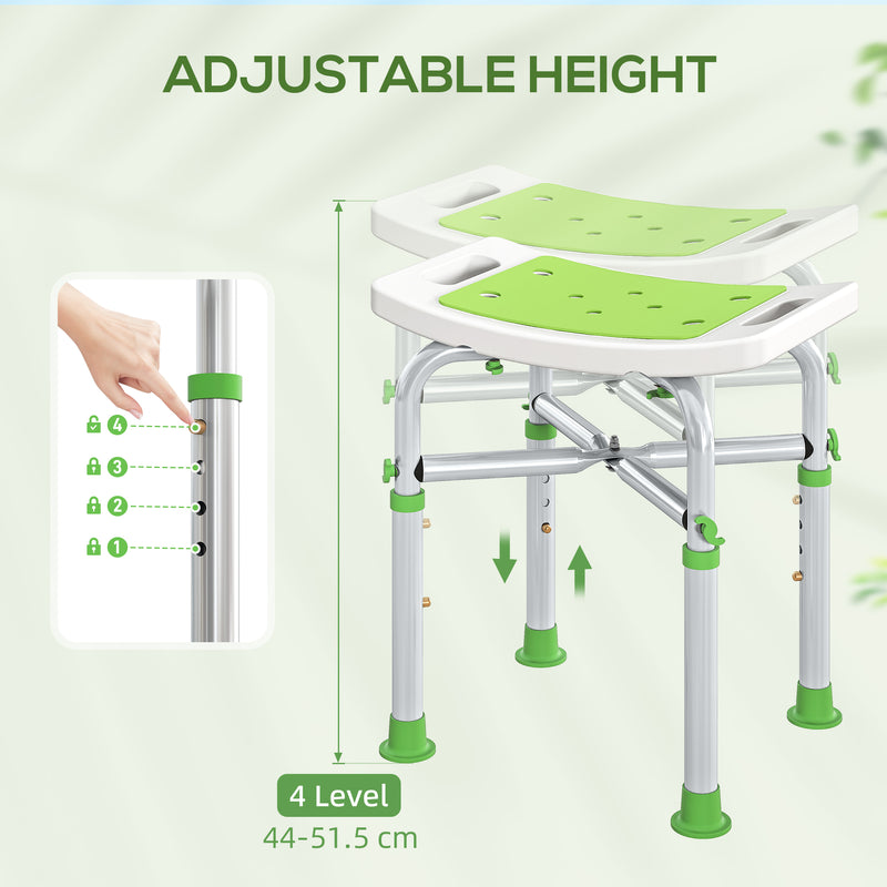 Adjustable Height Aluminium Shower Stool With Non Slip Feet For Bathroom Safety Green