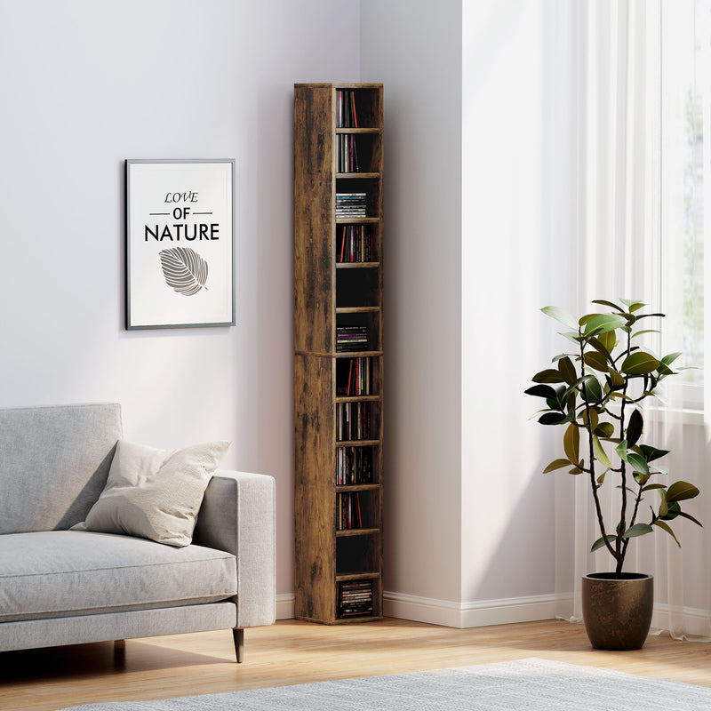 Tall Narrow CD Media Storage Tower Rustic Brown by HOMCOM