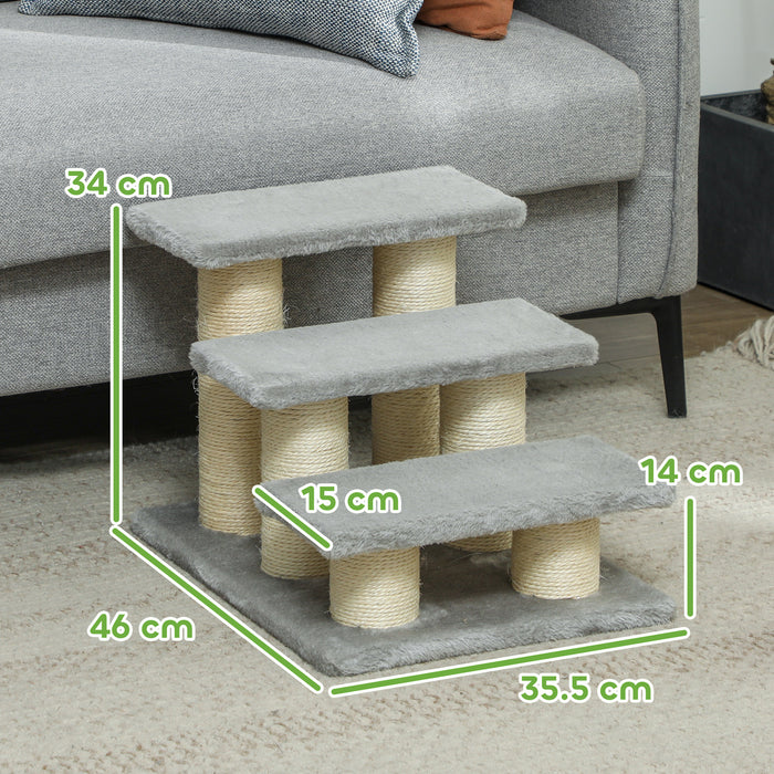 Grey 3 Step Pet Stairs for Cats and Dogs Soft Ladder with Non Slip Surface by PawHut