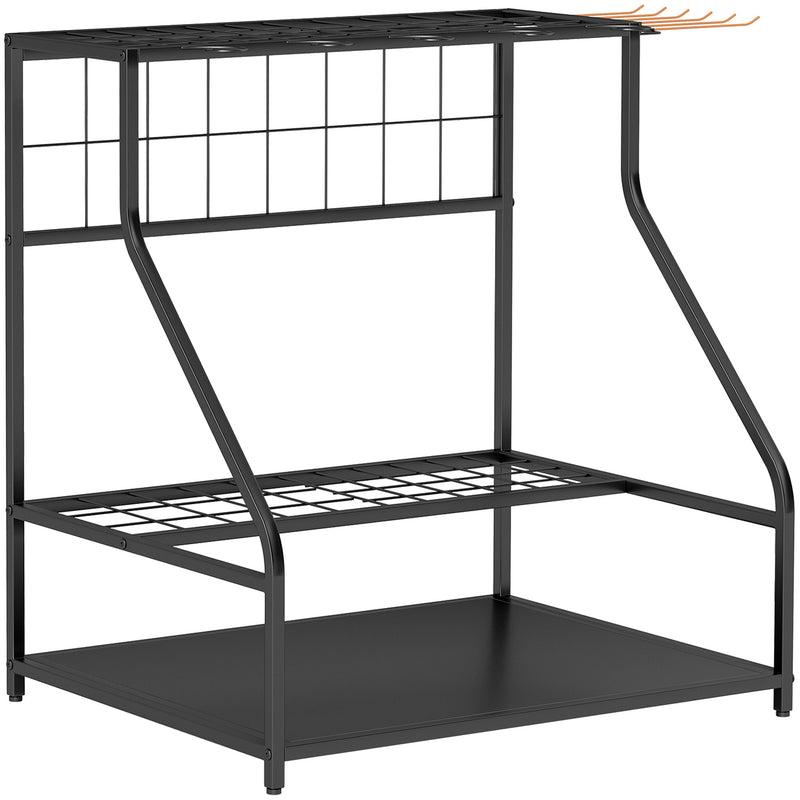 Garden Tool Storage Rack for Sheds and Garages with Hooks and Adjustable Feet Black