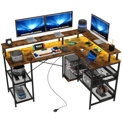 L Shaped Gaming Desk with LED Lights and Power Outlets 150cm Corner Computer Desk by HOMCOM