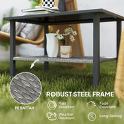 Outdoor Rattan Coffee Table with Tempered Glass Top and Storage Shelf for Patio Balcony Mixed Grey by Outsunny