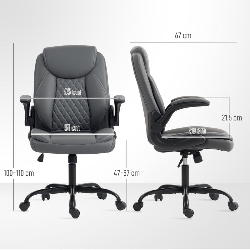 Ergonomic Faux Leather Office Chair With Flip Up Armrests For Home Or Office, Charcoal Grey