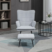 Linen Armchair with Footstool for Living Room or Bedroom Comfort and Support Light Grey