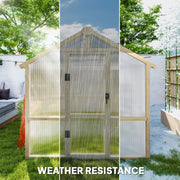 Walk In Polycarbonate Greenhouse With Lockable Door And Window Brown Wooden by Outsunny