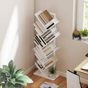 Tree Bookshelf with Eight Sections for Compact Book and Media Storage White AOSOM