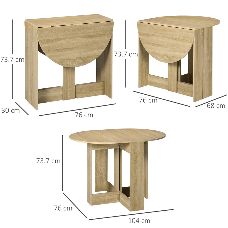 Round Folding Drop Leaf Dining Table for Small Kitchens or Dining Rooms Space Saving Oak