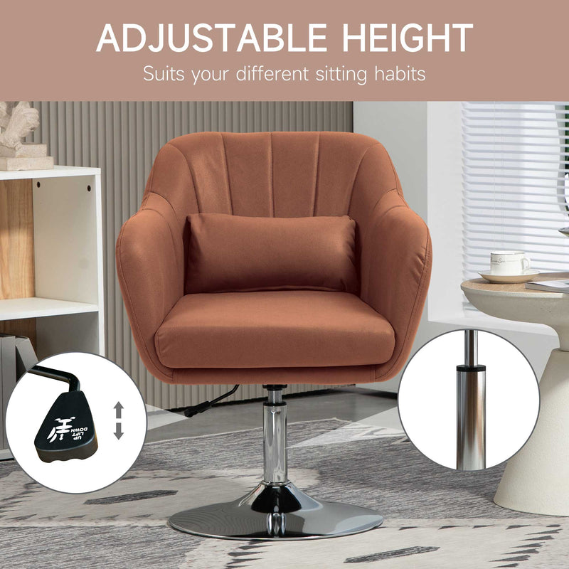 Swivel Microfibre Accent Chair with Adjustable Height and Lumbar Support for Home Office Brown