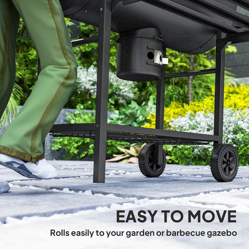 Portable Charcoal BBQ Grill with Warming Rack and Side Shelf for Outdoor Cooking by Outsunny