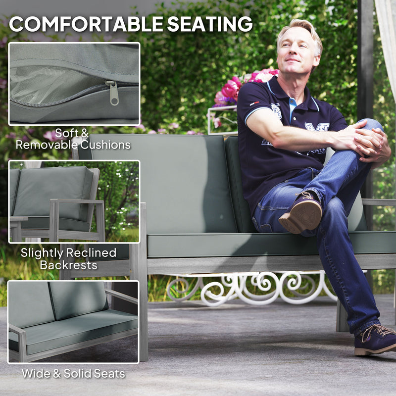 4 Piece Wooden Garden Furniture Set with Cushions Light Grey Outdoor Comfort by Outsunny