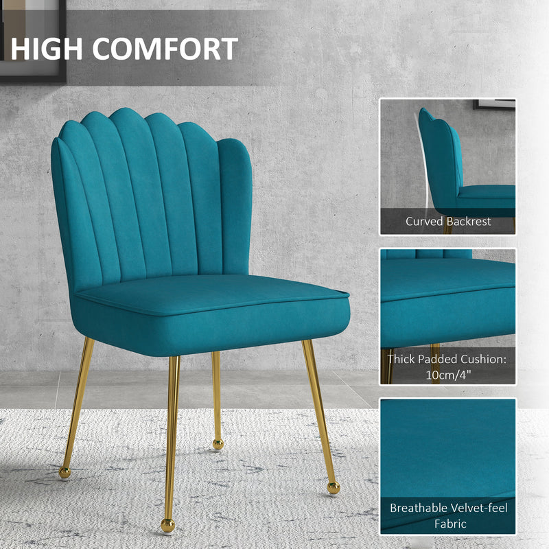 Blue Velvet Feel Shell Accent Chair With Padded Seat and Gold Legs by Homcom