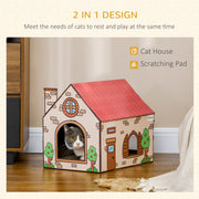Two in One Cat House with Scratching Board and Catnip for Indoor Cats Brown