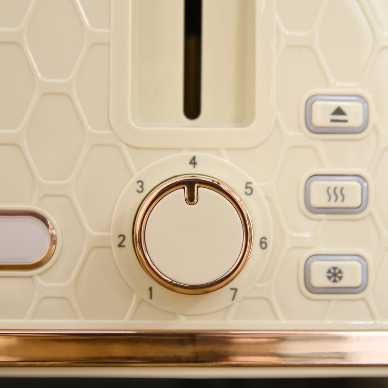 1.7L Fast Boil Kettle And 4 Slice Toaster Set With Browning Control And Crumb Tray Beige