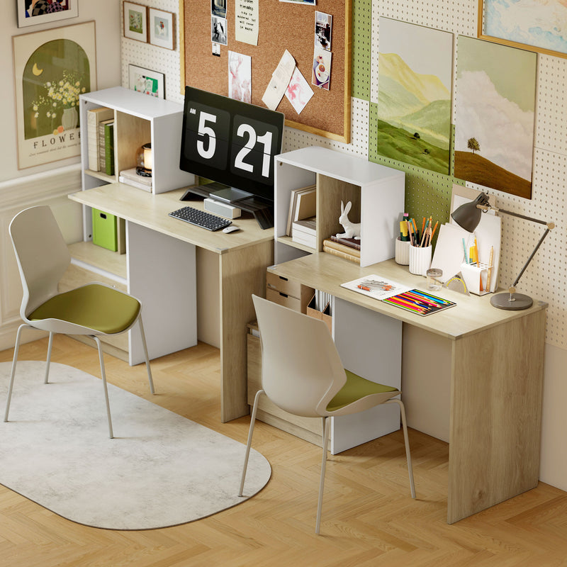 Computer Desk with Lockable Drawer and Shelves for Organised Home Office Oak Wood Effect