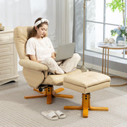 PU Leather Swivel Recliner Chair with Footstool and Storage for Lounge Comfort, Beige