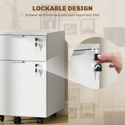 Lockable 2 Drawer Office Filing Cabinet with Wheels For Home or Office, 42W x 40D x 60H cm Homcom