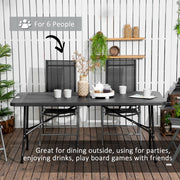 Folding 6 Seater Rectangular Garden Dining Table with HDPE Top and Steel Frame Charcoal Grey by Outsunny