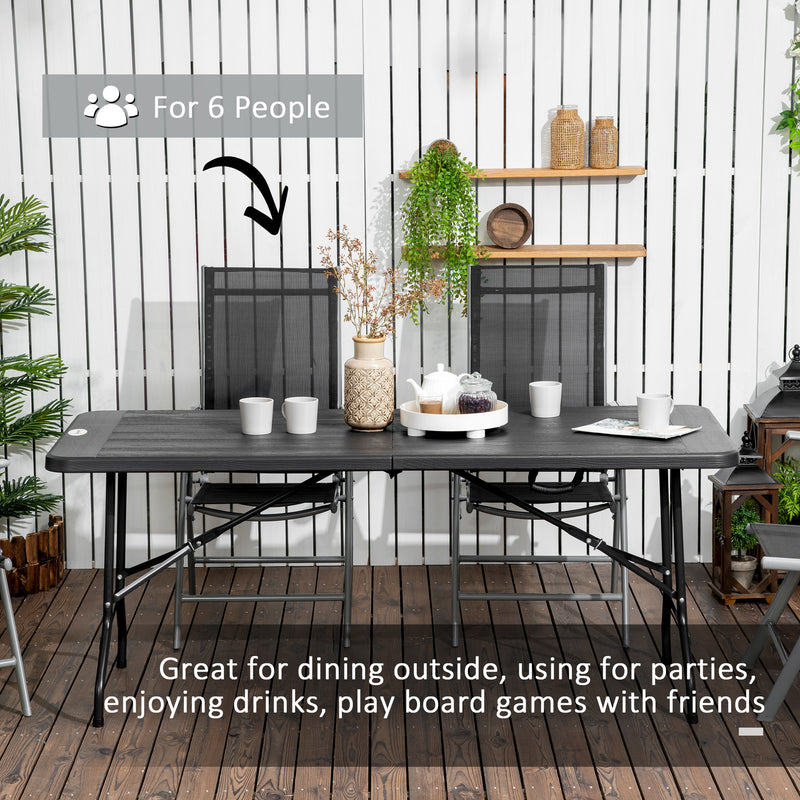 Folding 6 Seater Rectangular Garden Dining Table with HDPE Top and Steel Frame Charcoal Grey by Outsunny