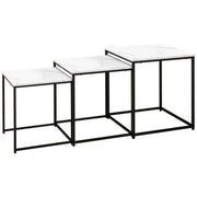 Set of 3 Nesting Side Tables with Marble Effect Ideal for Living Room Storage White