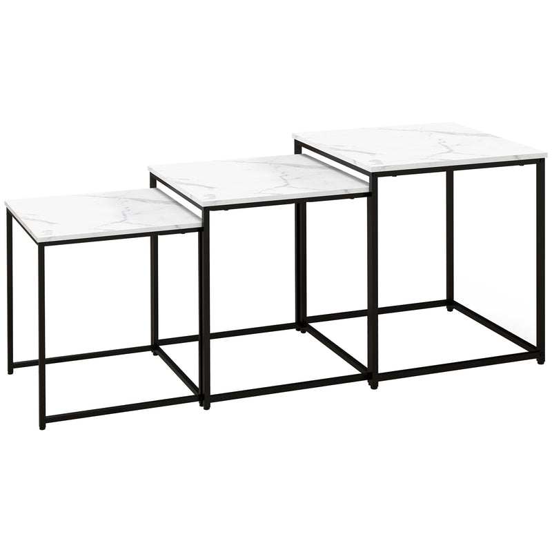 Set of 3 Nesting Side Tables with Marble Effect Ideal for Living Room Storage White