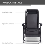 Set of 2 Zero Gravity Reclining Garden Chairs with Head Pillow for Outdoor Use, Black