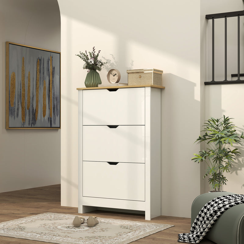 Slim White High Gloss Shoe Cabinet with 3 Flip Drawers and Adjustable Shelves for 18 Pairs by HOMCOM