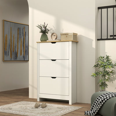 Slim White High Gloss Shoe Cabinet with 3 Flip Drawers and Adjustable Shelves for 18 Pairs by HOMCOM