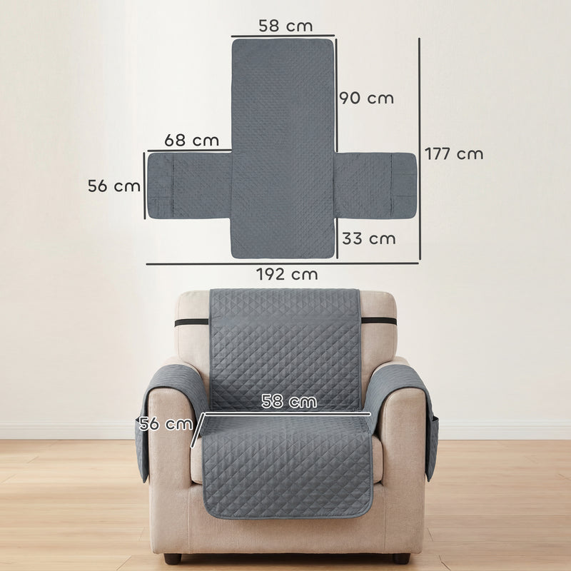 Waterproof Single Sofa Cover with Non Slip Backing and Storage Pockets Grey AOSOM