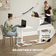 Height Adjustable Mobile Standing Desk With Wheels For Home Office Or Bed Use, White