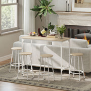 Breakfast Bar Table and Four Stools Set Space Saving for Small Kitchens Natural Wood White AOSOM