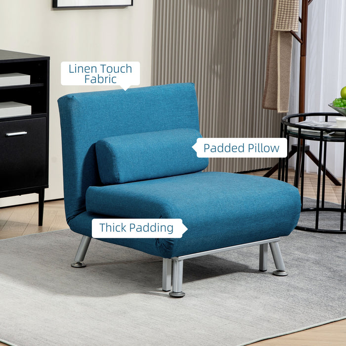 Blue Linen Look Single Sleeper Chair Comfortable and Space Saving by HOMCOM