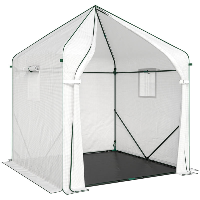 Walk In Greenhouse for Tall Plants and Seedlings with Ventilated Mesh Windows Green Outsunny