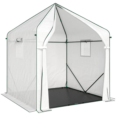 Walk In Greenhouse for Tall Plants and Seedlings with Ventilated Mesh Windows Green Outsunny