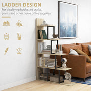 HOMCOM 5-Tier Bookcase, Wooden Ladder Bookshelf Display Stand, Oak AOSOM