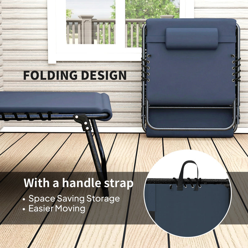 Set of 2 Adjustable Folding Sun Loungers with Side Pockets for Garden Relaxing Dark Blue