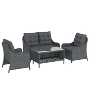 Garden Rattan Furniture Set with Cushions and Coffee Table for Relaxing Outdoors Dark Grey Outsunny