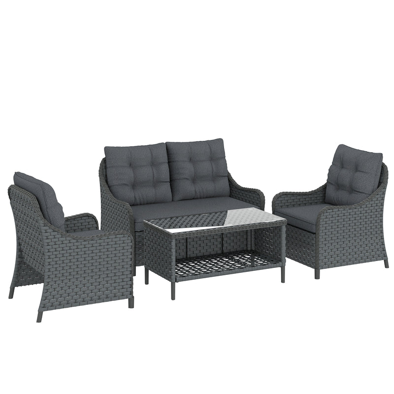 Garden Rattan Furniture Set with Cushions and Coffee Table for Relaxing Outdoors Dark Grey Outsunny