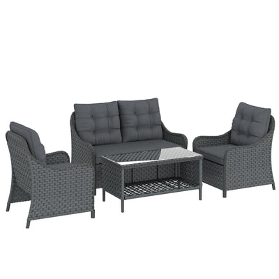 Garden Rattan Furniture Set with Cushions and Coffee Table for Relaxing Outdoors Dark Grey Outsunny