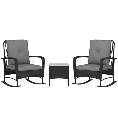 Three Piece Rattan Rocking Chair Bistro Set Black by Outsunny