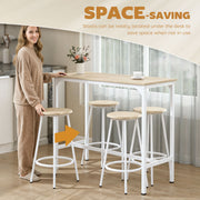 Breakfast Bar Table and Four Stools Set Space Saving for Small Kitchens Natural Wood White AOSOM