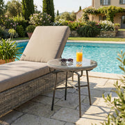 Outdoor Rattan Side Table with Glass Top for Drinks and Snacks Black Outsunny